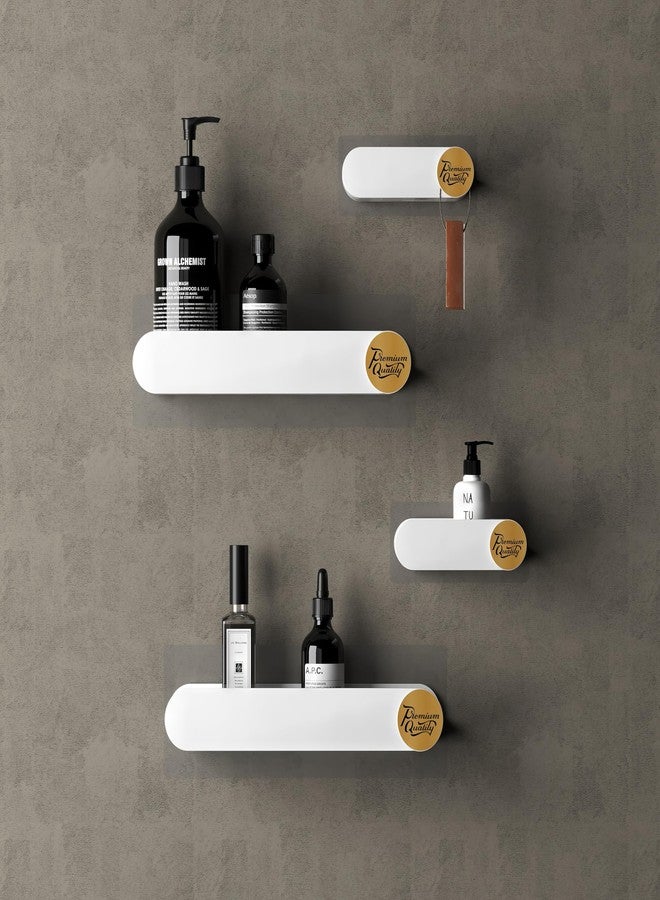 OSLEN Pack of 4 Bathroom Shelf for Wall, Self-Adhesive Bathroom Organiser Wall Mounted Shelf Storage Racks Bathroom Ideal Bathroom Accessories (2 Bathroom Shelves+ 2 Shop Dish White) - Image 4